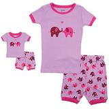 Leveret Shorts Matching Doll & Girl Elephant 2 Piece Pajama Set 100% Cotton Size 8 Years screenshot. Sleepwear directory of Clothes.