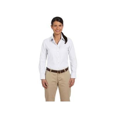 Harriton Womens Long-Sleeve Oxford with Stain-Release (M600W) -WHITE -L