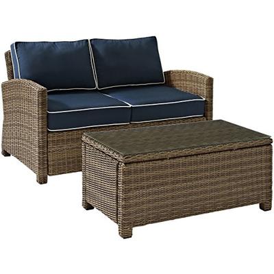 Crosley Furniture Bradenton 2-Piece Outdoor Wicker Conversation Set with Cushions - Navy