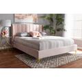 Baxton Studio Saverio Glam & Luxe Light Pink Velvet Fabric Queen Size Platform Bed w/ Gold-Tone Legs - BBT6765-Light Pink-Queen