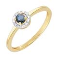 Ivy Gems 9ct Yellow Gold Round Cut Midnight Blue Sapphire & Diamond Solitaire Halo Ring - Size N