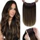 LaaVoo Brown Ombre Hair Extensions Human Hair 16inch Invisible Wire Human Hair Extensions Balayage Light Brown Real Hair Fishing Line Remy Hair Extensions Brown with Clips Hair Piece 80g