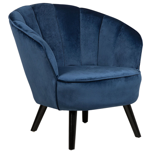 Sessel Blau Samtstoff mit Dunkelbraunen Holzbeinen Muschelform Glamourös Retro Clubsessel Cocktailsessel für Wohnzimmer Schlafzimmer