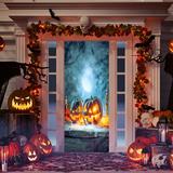 The Holiday Aisle® Scary Halloween Pumpkins Door Mural Polyester in White | 96 H x 36 W in | Wayfair B4234790DBB04AE29E1F78A5966D61A2