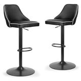 Alston Black Adjustable Height Swivel Bar Stool w/ White Piping (Set of 2) - Glamour Home GHSTL-1255