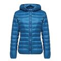 Wantdo Women's Down Jackets Packable Lightweight Hooded Puffer Coat Windproof Mountain Insulated Jacket Hooded Slim Fit Short Outerwear Jacket Acid Blue XS