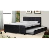 Latitude Run® Alyssea Platform Standard Bed w/ Trundle Upholstered/Faux leather in Black | 42 H x 56 W x 74 D in | Wayfair