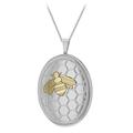 Tuscany Silver Women's Sterling Silver Rhodium Plated 2 Tone Honeycomb and Bee Oval Locket Pendant on Rhodium Curb Chain of 18"