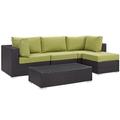Convene 5 Piece Outdoor Patio Sectional Set in Espresso Peridot - East End Imports EEI-2172-EXP-PER-SET