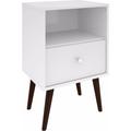 Manhattan Comfort 203AMC6 - Liberty Mid Century - Modern Nightstand 1.0 w/ 1 Cubby Space & 1 Drawer in White w/ Solid Wood Legs