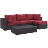 Convene 5 Piece Outdoor Patio Sectional Set in Espresso Red - East End Imports EEI-2172-EXP-RED-SET