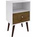 Manhattan Comfort 203AMC69 - Liberty Mid Century - Modern Nightstand 1.0 w/ 1 Cubby Space & 1 Drawer in White & Rustic Brown w/ Solid Wood Legs