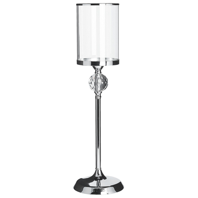 Kerzenständer Silbern aus Glas und Metall mit hohe/ 58 cm Glasschale elegantes und modernes Design