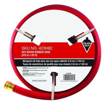 ZORO SELECT 423H82 25 ft L Hot Water Hose, 5/8 in Inside Dia, Red, Rubber