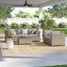 Lark Manor™ Anupras 6 Piece Outdoor Sectional Conversation Set w/ Loveseat, Sofa, & Storage Coffee Table in Brown/Gray/Red | Wayfair