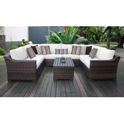 kathy ireland Homes & Gardens River Brook 9 Piece Outdoor Wicker Patio Furniture Set 09c in Alabaster - TK Classics River-09C-White