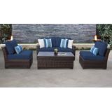 kathy ireland Homes & Gardens River Brook 5 Piece Outdoor Wicker Patio Furniture Set 05d in Midnight - TK Classics River-05D-Navy