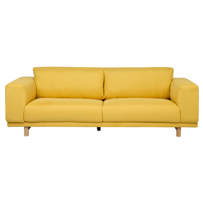 Sofa Gelb Stoffbezug 220 cm Lang 3-Sitzer mit Holzbeinen Breite Armlehnen Retro Design Wohnzimmer Ausstattung Sitzmöbel