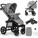 Lionelo Annet Buggy with Reclining Function Pushchair Small Foldable EVA Foam Wheels Mosquito Net Foot Cover Drink Holder Basket (Concrete)