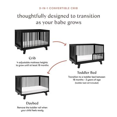 Babyletto Hudson 3-in-1 Convertible Crib with Toddler Bed Conversion Kit - Black