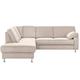 Cavadore Ecksofa Belfast mit Ottomane links / Polsterecke mit Federkern / inkl. Vorziehsitz und Bettkasten / 243 x 88 x 218 / Mikrofaser Hellbeige