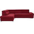 Cavadore Ecksofa Brady mit Ottomane links / Polsterecke mit Bettfunktion / inkl. Kopfteilverstellung / 270 x 79-93 x 215 / Mikrofaser Dunkelrot