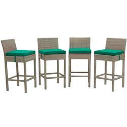 Conduit Bar Stool Outdoor Patio Wicker Rattan Set of 4 - East End Imports EEI-3602-LGR-GRN