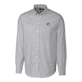 Men's Cutter & Buck Charcoal Cincinnati Reds Big Tall Stretch Oxford Striped Long Sleeve Button-Down Shirt