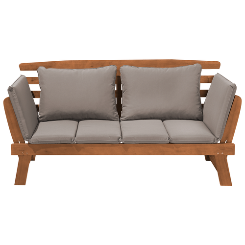 Gartensofa Hellbraun / Grau Eukalyptusholz verstellbare Armlehne inkl. Kissen Outdoor