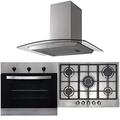 SIA 60cm Stainless Steel Fan Oven, 70cm 5 Burner Gas Hob And Curved Cooker Hood