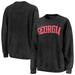 Women's Pressbox Black Georgia Bulldogs Comfy Cord Vintage Wash Basic Arch Pullover Sweatshirt
