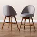 Baxton Studio Carra Mid-Century Modern Grey Fabric Walnut-Finished Wood Swivel Counter Stool (Set of 2) - BBT5355C-Grey/Walnut-CS