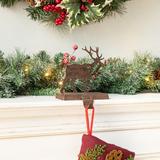 Steelside™ Reindeer Stocking Holder Wood/Wool/Felt in Brown/Green/Red | 6.5 H x 5.12 W in | Wayfair 4709E42051964B32B4E916077863C5CA