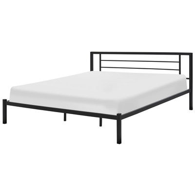 Metallbett Schwarz 180 x 200 cm Solides Gestell Fest integrierte Lattenrost Modern