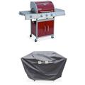 Sweeek - Barbecue gaz inox 14kW – Richelieu rouge – Barbecue 3 brûleurs + 1 feu latéral. côté grill