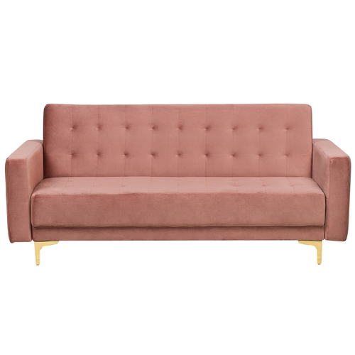 Sofa Rosa Samtstoff 3-Sitzer Schlaffunktion Klassisch Wohnzimmer