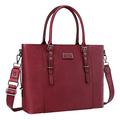 MOSISO Laptop Tote Bag (15-16 inch), PU Leather Shoulder Briefcase Handbag Compatible with MacBook & Notebook Large Capacity with Padded Compartment, Wine Red