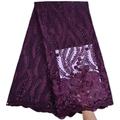 3 Yards African Lace Fabric Nigerian French Beaded Lace Net Fabric Embroidered Fabric for Wedding Party Dress Corded Guipure K8 (Plum)