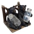 De Leon Collections Polyresin Black Bear Pair on Faux Logs Salt & Pepper Shaker Holder Set w/ Napkin Holder Glass in Black/Brown | Wayfair 15130