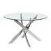 Everly Quinn Shirlene Trestle Dining Table Glass/Metal in Gray | 30 H x 48 W x 48 D in | Wayfair 526CE26DF5444CC48DFDBB6DFC624E07