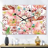 East Urban Home Oversized Floral Botanical Retro II Mid-Century Wall Clock Metal in Brown/Orange/Pink | 36 H x 28 W x 1 D in | Wayfair