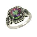 Esse Marcasite Sterling Silver 3.5ct Mystic Green Topaz & Marcasite Square Dress Ring - Size N