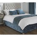 Riva Paoletti Verona Large Bed Runner - Teal Blue - Velvet Feel - Crushed Velvet Look - Diamond Quilt Design - 100% Polyester - 50 X 200Cm (20" X 79" Inches) - Designed In The Uk