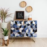 The Twillery Co.® Elisabeth Fredriksson Blue Cubes 2 Door Credenza Cabinet Wood in Black/Blue/Brown | 30 H x 35.5 W x 17.5 D in | Wayfair