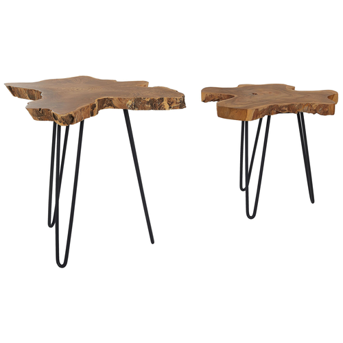 Beistelltische 2er Set Dunkelbraun / Schwarz Holz Metall Lackiert Handgefertig Unregelmässige Tischplatte Modern