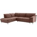 Mivano Schlafsofa Teresa / L-Form-Sofa mit Bett, verstellbaren Kopfstützen und Ottomane / 293 x 84 x 232 / Mikrofaser, Braun