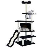 Black 70" Cat Tree Condo with Ramp Scratching Board, 67 LBS