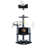 Grey and Black 62" Cat Tree Condo with Dangling Toys and Rope, 33 LBS, Blue