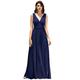 Ever-Pretty Women's Double V Neck Floor Length A Line Empire Waist Long Chiffon Formal Evening Dress Navy Blue 10UK