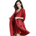 LSHARON Silk Women's Sexy 100% Mulberry Silk Lace Pyjamas Sling Nightdress and Dressing Gown Set 19 Momme Pure Silk (M(Tag XL), Wine)